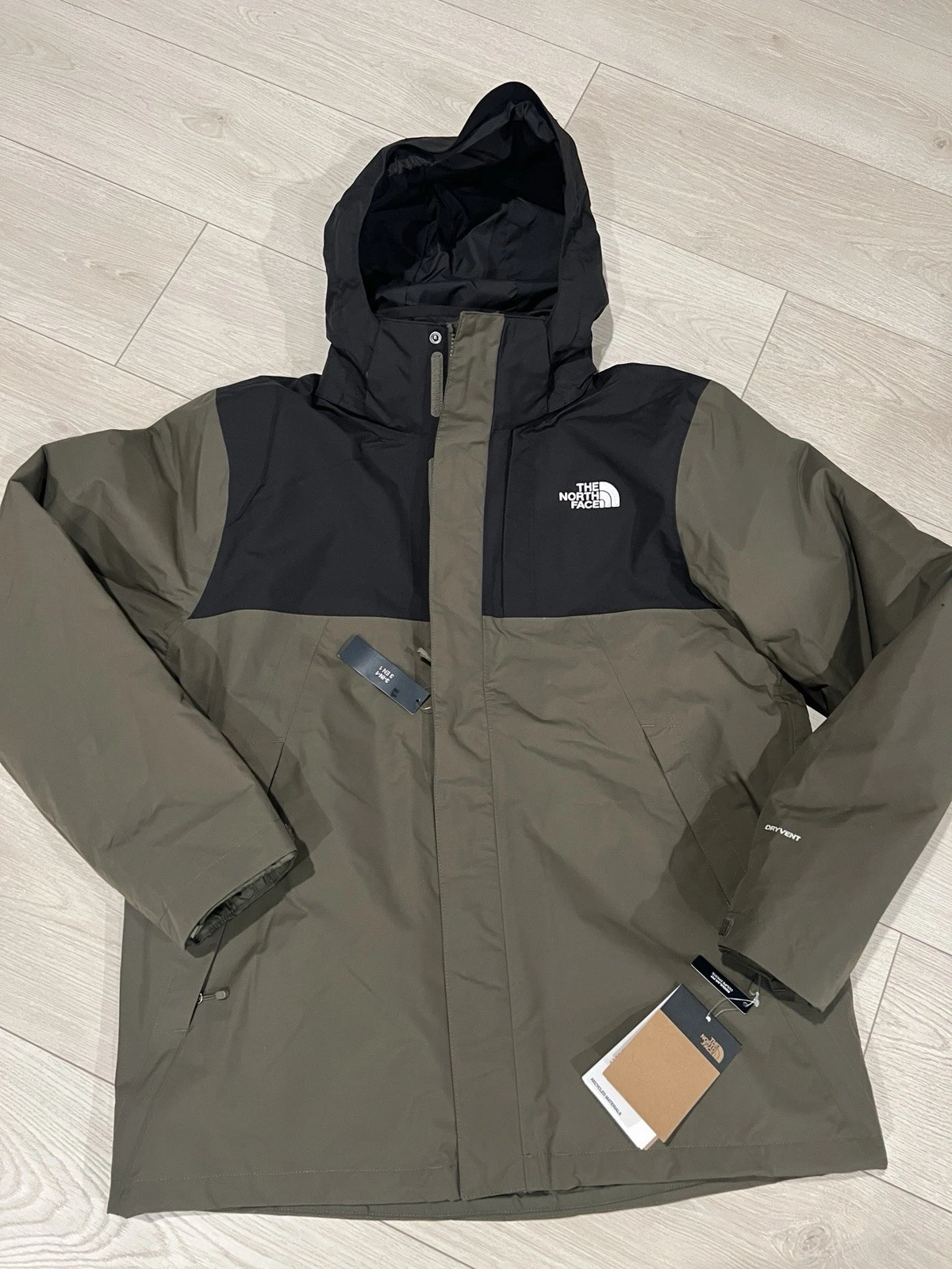 New The North Face Monte Bre 3 in 1 Tri-Climate Hooded Jacket Black Green Mens L