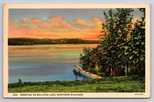 1943 Walloon Lake Michigan Linen Postcard Eventide Sunset Scene