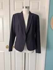 H M Dark Blue White Polka Dot Single Button Lined shoulder Pads Blazer sz10/12