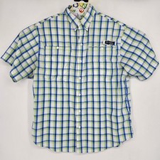Columbia Shirt Mens Medium Super Tamiami PFG Vented Fishing Omni Shade Plaid