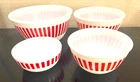 SET of 4 VTG HAZEL ATLAS Milk Glass Red Candy -Striped Nesting Mixing  Bowls