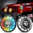 2026 Pair 7" inch LED RGB Halo Headlights Chasing for Jeep Wrangler JK JKU 07-17