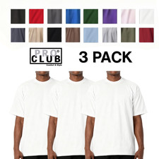 3 PACK Pro Club Men's Heavyweight Cotton Short Sleeve Crew Neck T-Shirt