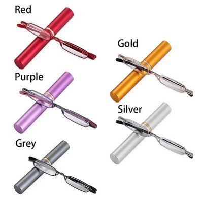 Compact Reading Glasses with plastic Tube Case Men Women Spring Hinge Reader