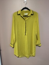Ann Taylor Loft Shirt Dress Womens Medium Yellow Tiny Floral Piped Mustard