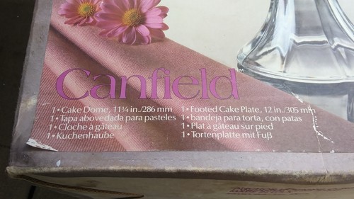 vintage anchor hocking canfield 2 piece footed cake set cake dome with box New - 第 2/7 張圖片