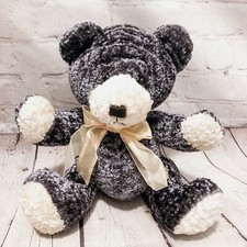 Dan Dee Teddy Bear plush stuffed animal Navy Blue Ivory Velvet Yarn Ribbon Bow