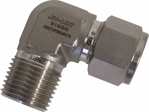 NEW JW-LOK 316 SS 1/2" TUBE X 1/2" MNPT MALE ELBOW (90) COMPRESSION FITTING NIB - Picture 1 of 6