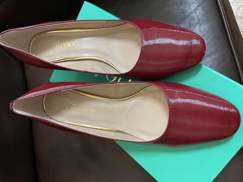 j Renee Heels Pumps Shoes Deep Red 8.5 M Gold Accent - Picture 8 of 12