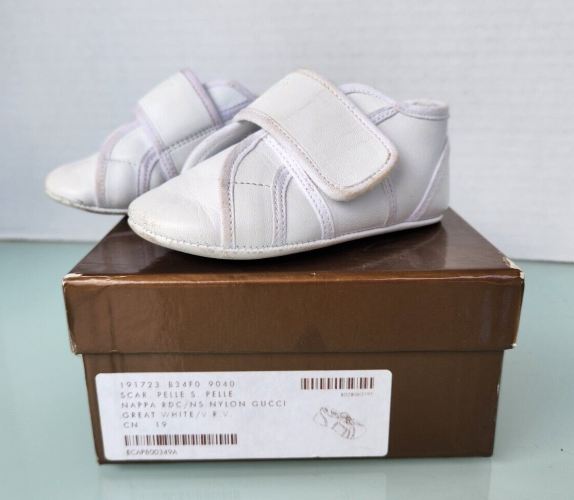 PONY Gucci Scarpe Culla Bambino Ace Pelle Bianca Italia 19 sm