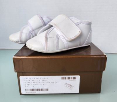 Gucci Baby Crib Shoes Ace White Leather Italy 19 sm