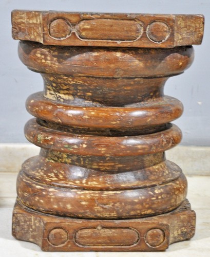 Antique Wooden Heavy Pillar Base Small Stool Side Table Original Old Hand Carved - Picture 5 of 9