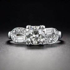 Art Deco Round Cut Lab Created Diamond Engagement Ring In 925 Sterling Silver