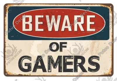Beware Of Gamers Metal Tin Sign Gaming Room Wall Warning Plaque Poster