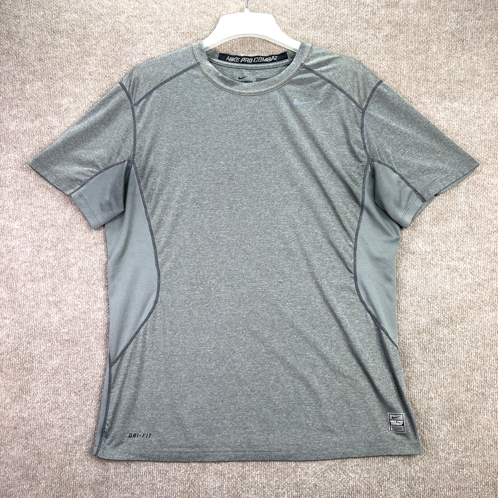 Nike Pro Combat Shirt Mens XL Fitted Gray Base Layer Dri Fit Short Sleeve 449787