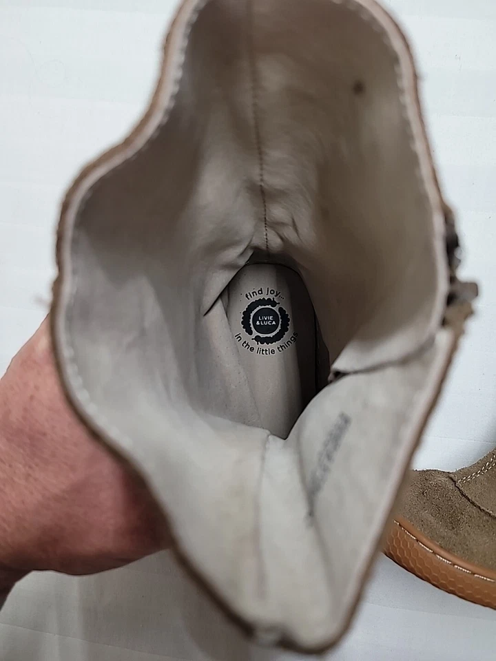 Livie & Luca Suede Boots Girls Size 9 Brown Leather Side Zip - Image 3 of 4