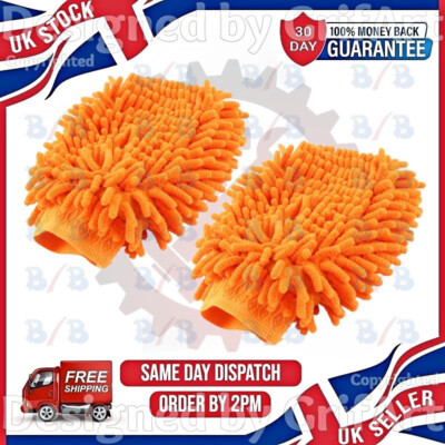 ZWEI AUTOWÄSCHE HANDHANDSCHUHE HANDSCHUH MIKROFASER CHENILLE REINIGUNGSSCHWAMM NUDEL
