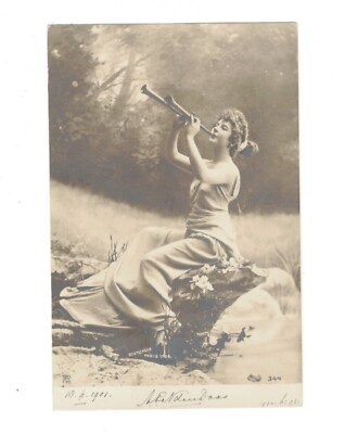 SD2063 SEXY WOMAN PLAYING ON HER FLUTE, MUSIC REALTED GLAMOR FANTASY RPPC