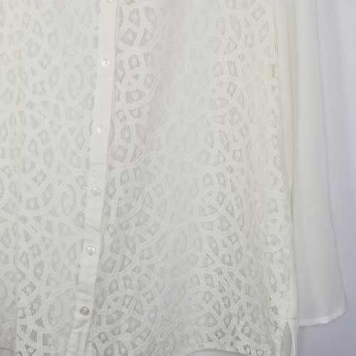 Chico's Women's 2 (L/12) White Lace Open Front Button Up Roll Tab 3/4 Sleeve - Picture 3 of 9