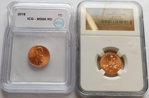 2016 Shield Cent ICG MS66 RD + 2009 Formative Years Penny NGC MS 66 RD, Two 1C