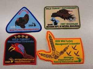 1996 - 1999 NWTF MICHIGAN SUCCESSFUL DNR TURKEY HUNTING PATCHES - DEER-BEAR-FISH