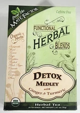 Mate Factor Organic Detox Medley With Ginger & Tumeric - Herbal Tea 20 Bags