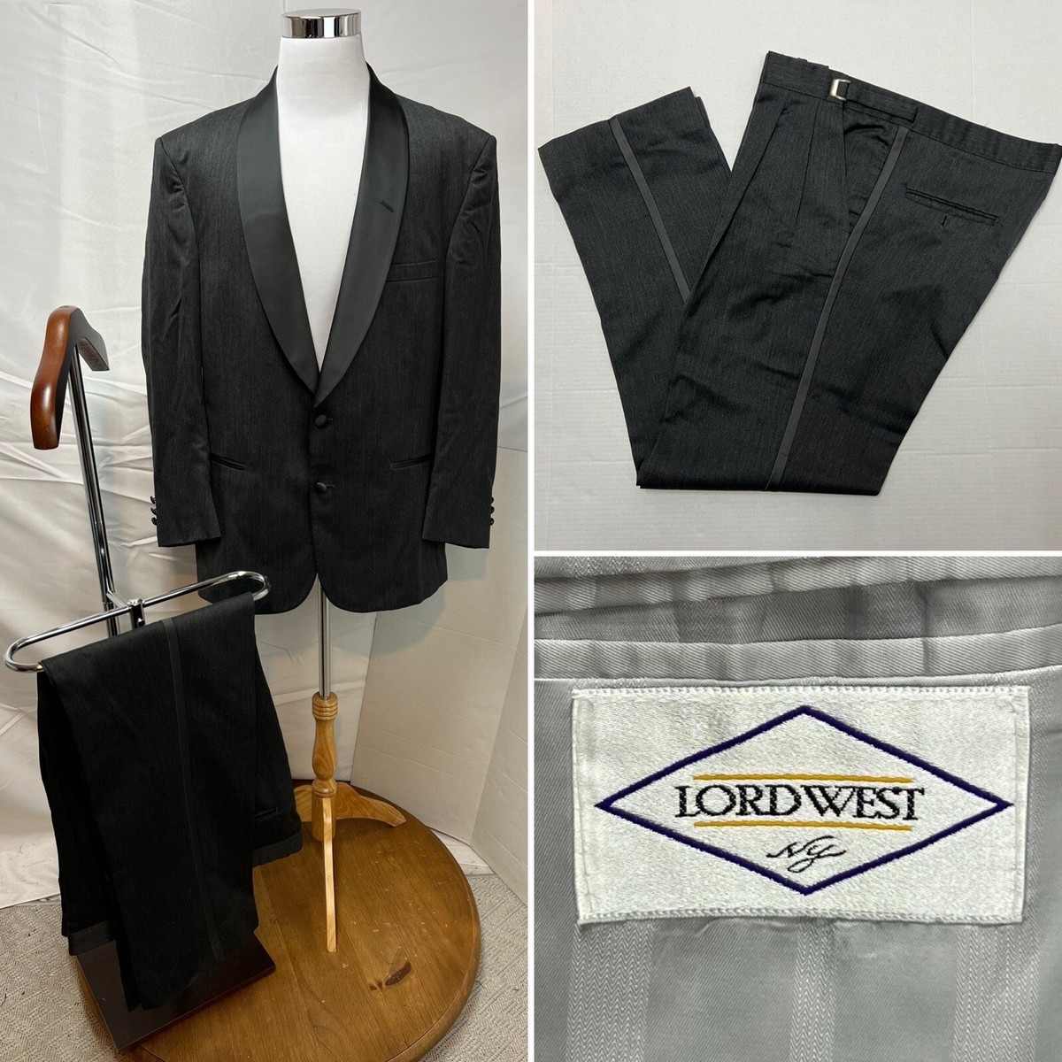 80s Lord West セットアップ ヴィンテージ Men's Vintage Lord West Charcoal Gray Tuxedo 46L Blazer 40x34