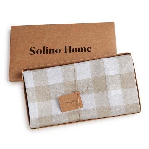 Solino Home 100% Pure Linen Tablecloth for Summer Kitchen Dining - Buffalo Check - Picture 29 of 80