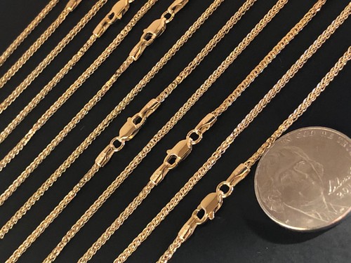 Collar de cadena de trigo cuadrado de oro amarillo macizo de 14K de 1,50 mm 16”,18”,20”,22”,24” - Imagen 4 de 5