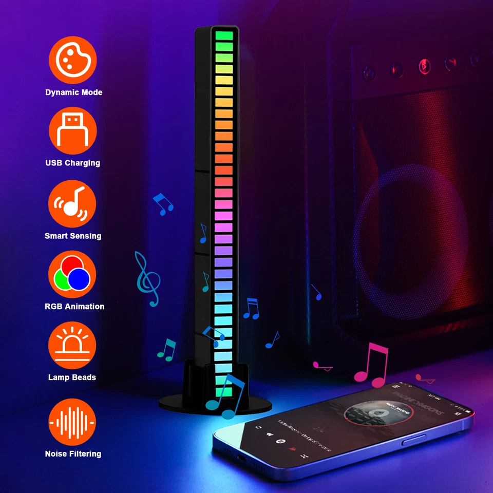 2/4X RGB LED Car Atmosphere Strip Light Bar USB Music Sound Control Rhythm Lamps - Image 3 of 4