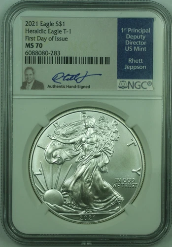 2021 American Silver Eagle $1 1 Oz Troy .999 Fine Silver NGC MS-70 A