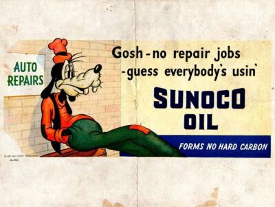 GOOFY NO REPAIR JOBS SUNOCO MOTOR OIL HEAVY DUTY USA MADE METAL ADVERTISING SIGN