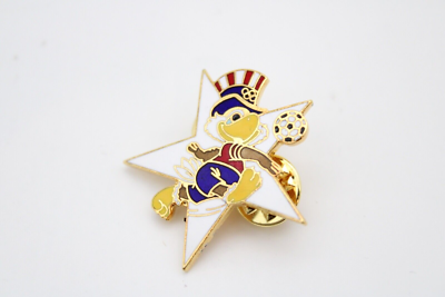 Soccer Olympic Brooch Pin 1984 Los Angeles LA Mascot Sam the Eagle Round Vintage
