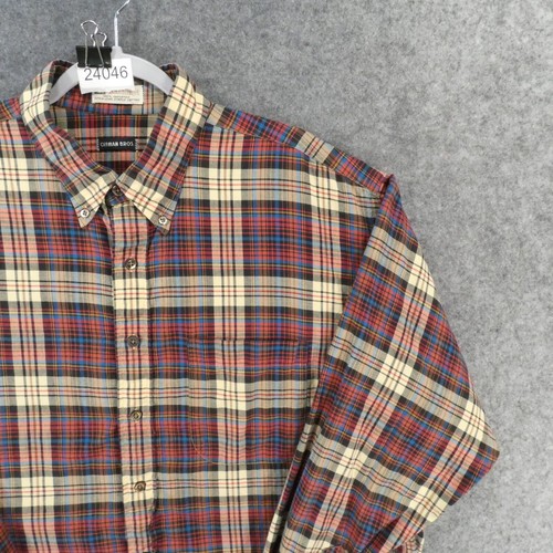 Vintage Gitman Bros Shirt Men 3XL Kashmyl Long Sleeve Beige Red Blue Plaid USA - Picture 6 of 15
