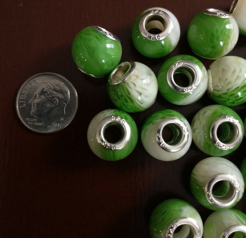 25 Stück - Europäisches Bettelarmband Perlen - Grün und Weiß - Bild 4 von 4