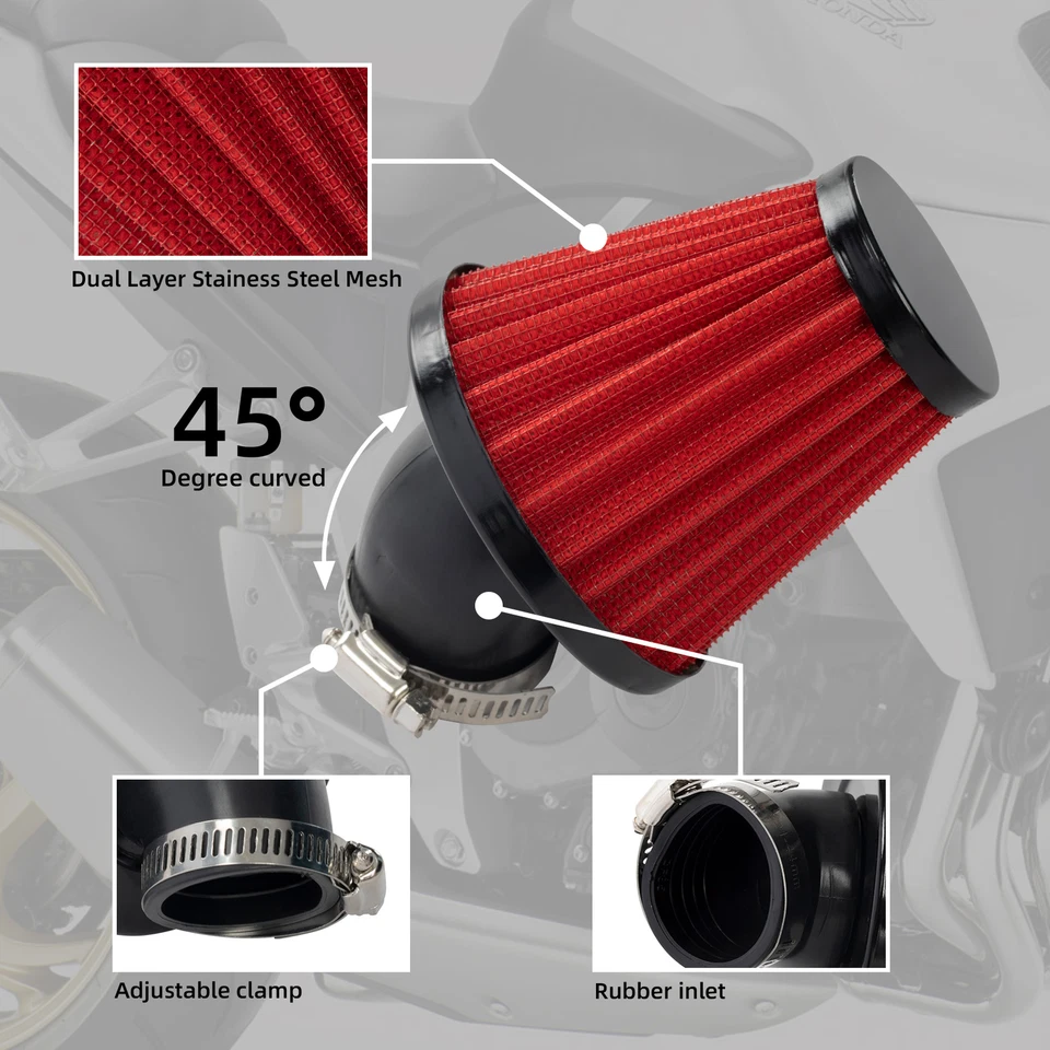 Limpador de filtro de ar 35mm 45 graus motocicleta adequado para 150cc-250cc ATV bicicleta sujeira - Imagem 2 de 4