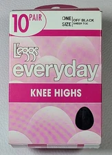 L'eggs Everyday Knee Highs Open Box *7 Pair* One Size Off Black Sheer Toe