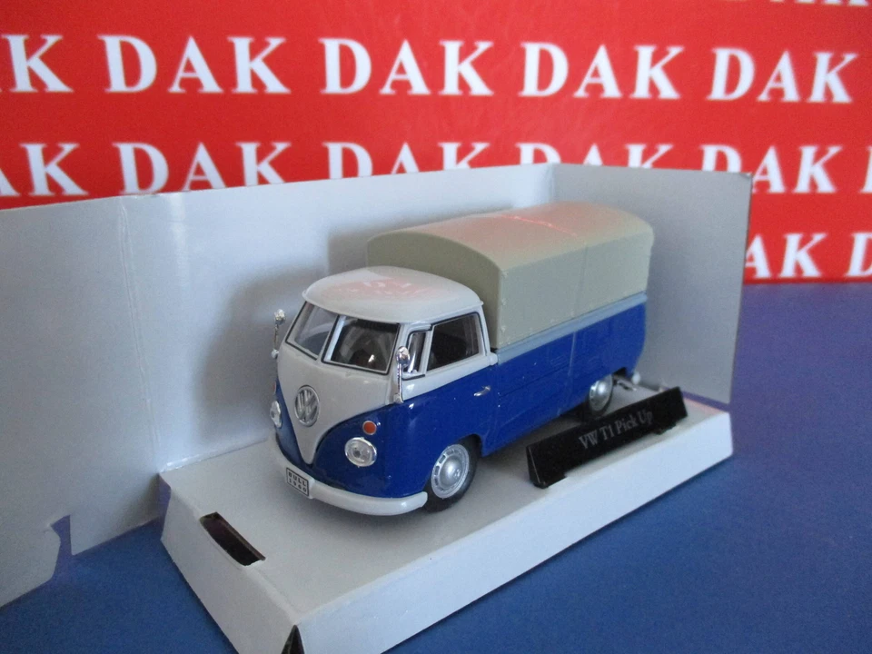 Die cast 1/43 Modellino Furgone Volkswagen T1 Pick Up Telonato Blu by Cararama - Immagine 2 di 4