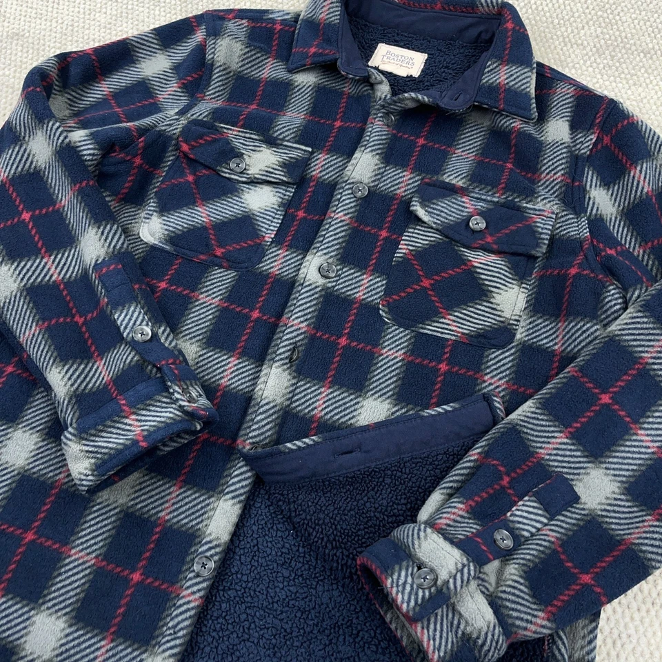 Boston Traders Shacket Men Large Blue Plaid Fleece Shirt Jacket Sherpa Lined - Image 2 of 4