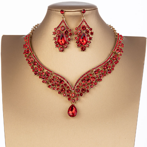 Kristall AB Brautschmuck Sets Diadem Ohrringe Halsketten Set Krone Schmuckset - Bild 15 von 44