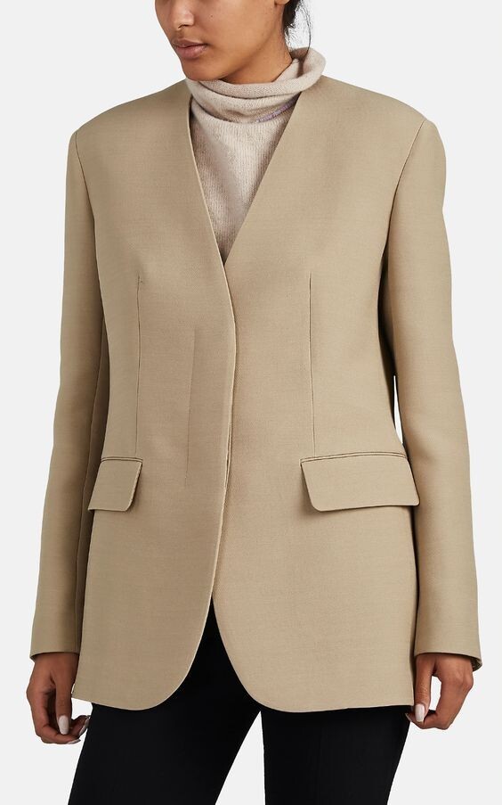 FILA Giacca blazer The Row autunno 2019 passerella $3.490 beige marrone lana Murray senza colletto L