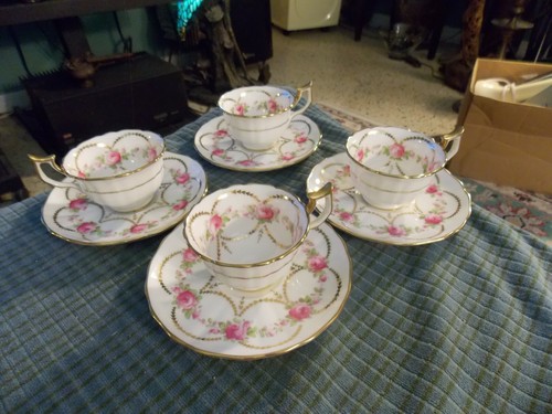 Antique CAULDON LTD ENGLAND HENRY MORGAN & CO Demitasse Cup & Saucer SET Of 4 VG - Picture 2 of 9