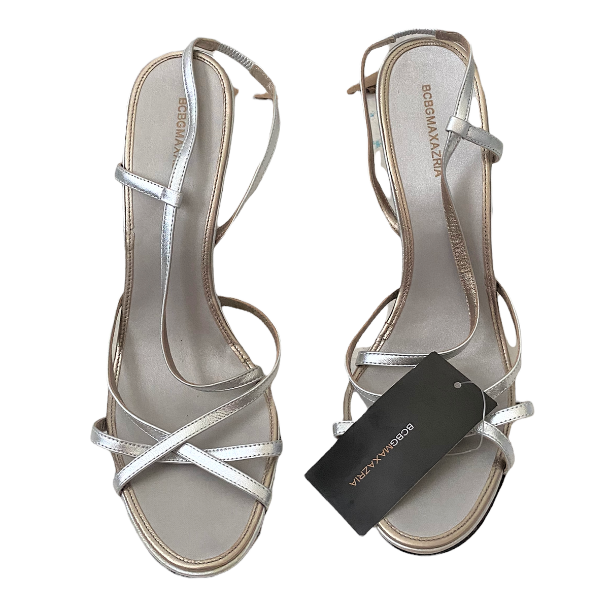 BCBG Max Azria Womens Sandals Heels Size 10B Silver Strap