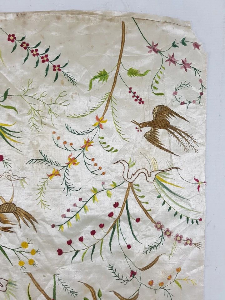 Антикварная китайская шелковая панель с ручной вышивкой 97x48 см - Изображение 4 из 4