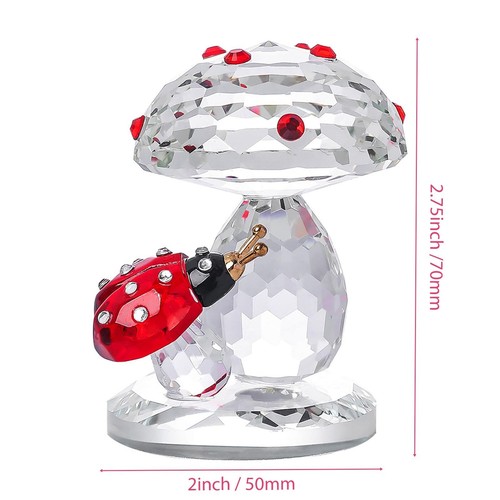 Crystal Ladybug On Mushroom Figurine Collectible Glass Mushroom Ornament Gift - Picture 2 of 6