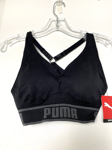 PUMA Sports Bra Women's Size M Black Seamless Padded Stretch Adjustable