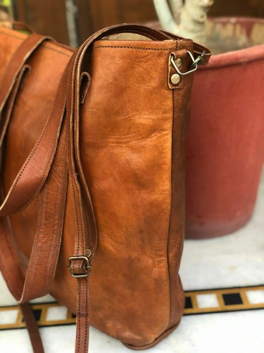 Handmade Womens Rustic Brown Leather Tote Purse Shoulder Shopper Casual Lady Bag - Picture 2 of 6