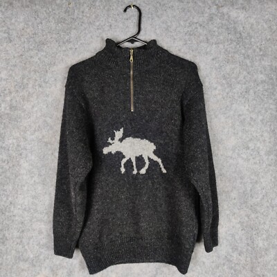 Norwool Pullover Herren XS Grau Wolle Elch Elch 1/4 Zip High Neck Scandi Norway