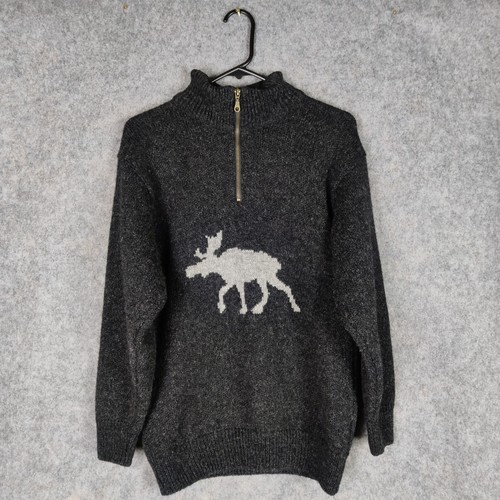 Maglione Norwool uomo XS grigio lana alce 1/4 zip collo alto Scandi Norvegia