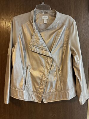 chicos womens beige/metallic champagne faux leather moto jacket
